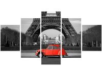 80CM 150CM OBRAZ 5 ELEM CZERWONY SAMOCHÓD PRZED WIEŻĄ EIFFLA ŚCIENNY
