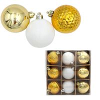 BOMBKI CHOINKOWE BIAŁE ZŁOTE 8cm ZAWIESZKI NA CHOINKĘ KOMPLET 9szt