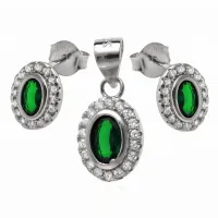 KLASYCZNY RODOWANY SREBRNY OWALNY KOMPLET MARKIZY SZMARAGDOWE CYRKONIE