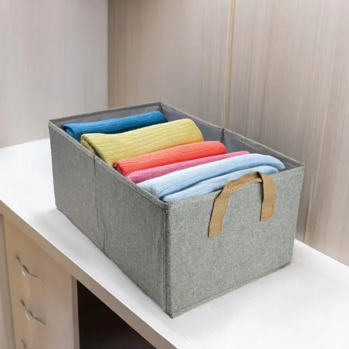 SKŁADANY KOSZ MATERIAŁOWY SZARY 40x27x17CM Z UCHWYTAMI ORGANIZER POJEMNIK na Arena.pl