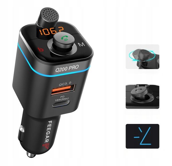 Feegar Transmiter Fm Bluetooth Qc 4.0 Usb Mp3 42W zdjęcie 6