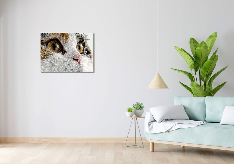 Obraz 70x50cm Nitkowany Kot zdjęcie 2