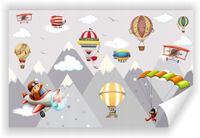 Fototapeta PREMIUM STRUKTURA ZMYWALANA dla dzieci góry balony samoloty