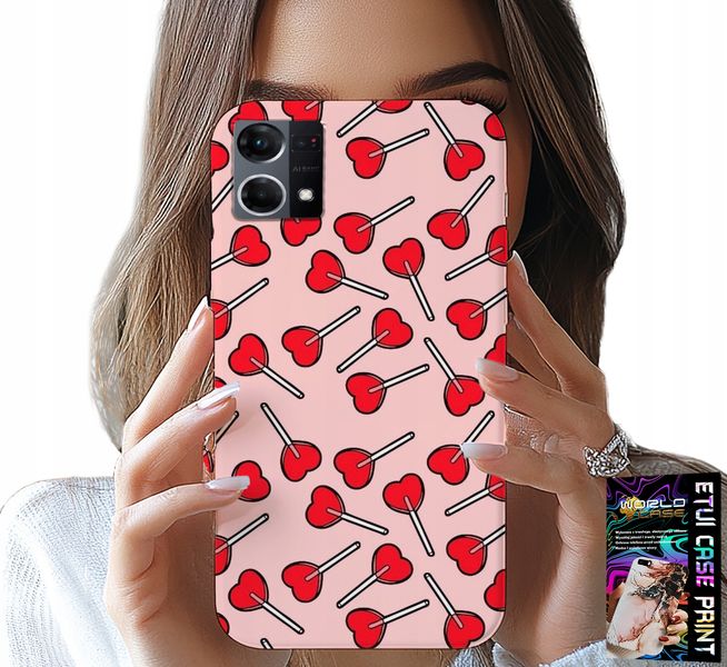 ETUI DO OPPO RENO7 4G - KOBIECE, MODNE WZORY LIZAKI W SERCA CASE zdjęcie 1