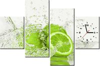 120CM 80CM ZEGAR 4 ELEM LIMONKA WODZIE OBRAZ ŚCIENNY