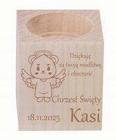 GRAWEROWANY ŚWIECZNIK drewniany podziękowania DLA GOŚCI NA CHRZEST ŚWIĘTY