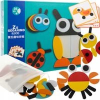 2X Drewniana Układanka Puzzle Montessori Klocki Edukacyjne + Karty + Worecz