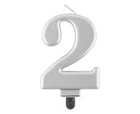 Świeczka na tort cyfra 2 srebrna metaliczna