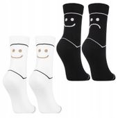 Skarpetki Damskie Długie Bawełniane Zabawne Czarno Białe MORAJ 2-PARY 35-38