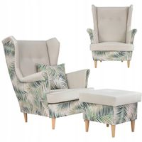 Fotel uszak Ari Print Duo z podnóżkiem, skandynawski Family Meble pufa