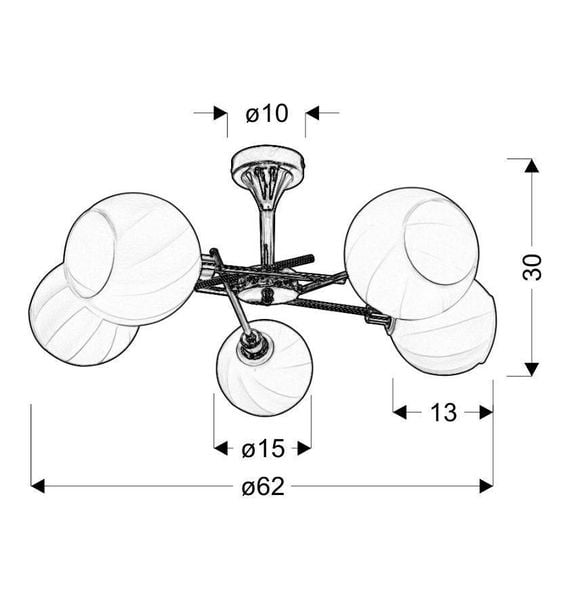 Raul zwis 5x40W E27 chrom klosz biały zdjęcie 4