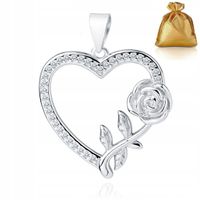 SREBRNA ZAWIESZKA SERDUSZKO SERCE Z RÓŻĄ + CYRKONIE SREBRO PR. 925 RODOWANA