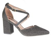Czółenka na obcasie słupku 8 cm. szare metaliczne Rozmiar obuwia - 39, Długość wkładki [cm]: - 25,50 cm.