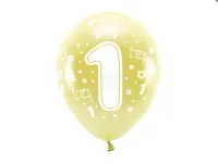 Balony Eco 33 cm, Cyfra 1, jasny złoty