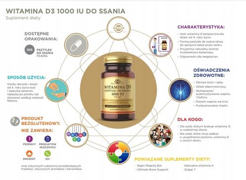 Solgar Witamina D3 1000 IU 100 pastylek do ssania na Arena.pl