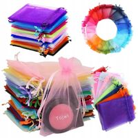 WORECZKI Z ORGANZY NA ŚLUB PREZENT BIŻUTERIĘ MAŁE TOREBKI 10 KOLORÓW 100SZT