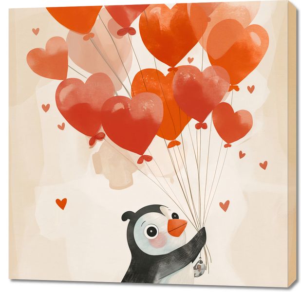 Obraz 90x90cm Pingwinek z Balonami zdjęcie 1
