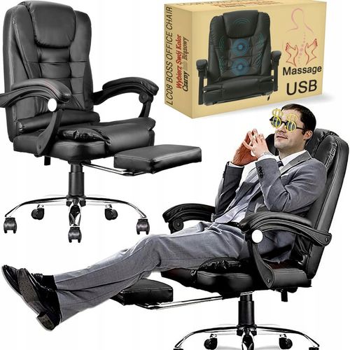 FOTEL BIUROWY OBROTOWY SKÓRZANY ERGONOMICZNY LC08 z MASAŻEM i na Arena.pl