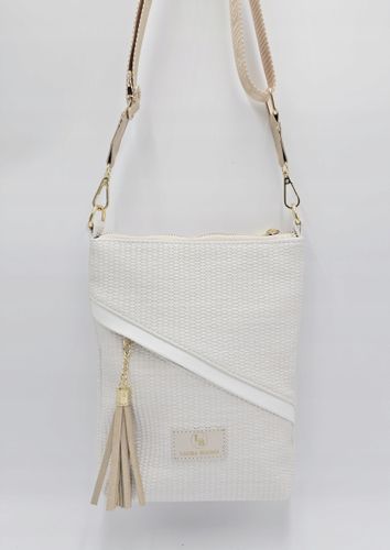 Laura Biaggi torebka listonoszka złoty chwost biały struktura płótna 323012 na Arena.pl