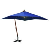 Parasol ogrodowy wiszący, na jodłowym słupku, lazurowy, 3x3 m