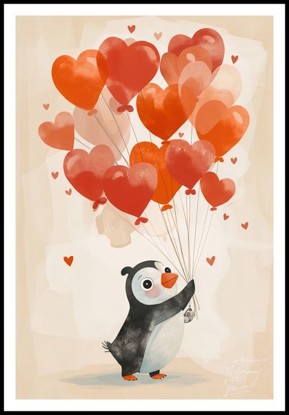 Plakat 68x101cm Pingwinek z Balonami zdjęcie 3