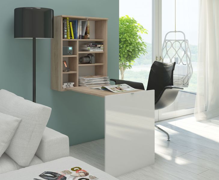 Biurko składane wiszące ścienne Hide sonoma / biały połysk zdjęcie 1