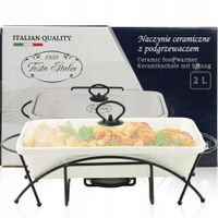 NACZYNIE CERAMICZNE BIAŁE NA CZARNYM PODGRZEWACZU 2 L DO ZAPIEKANIA