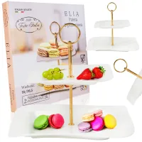 PATERA PORCELANOWA PIĘTROWA BIAŁA NOWOCZESNA NA CIASTO OWOCE 2-POZIOMOWA