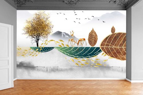 Fototapeta BOHO DRZEWO JELENIE MGŁA 130x80 na Arena.pl