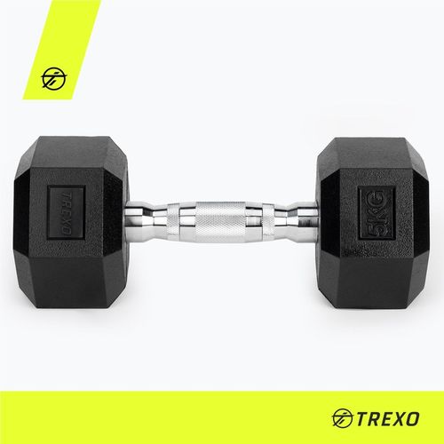 Hantel ogumowany TREXO Hex 5 kg Żeliwny ANTYPOŚLIZGOWY I SOLIDNY DO ĆWICZEŃ na Arena.pl
