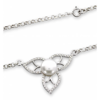 SREBRNY NASZYJNIK KWIAT Z PERŁĄ NA ŁAŃCUSZKU ROLO PRÓBA SREBRA 925