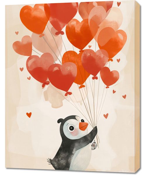 Obraz 70x90cm Pingwinek z Balonami zdjęcie 1