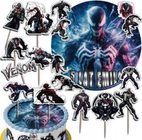 ZESTAW OPŁATEK NA TORT 20CM + TOPPERY PAPIEROWE - VENOM + IMIĘ 15CM 18CM