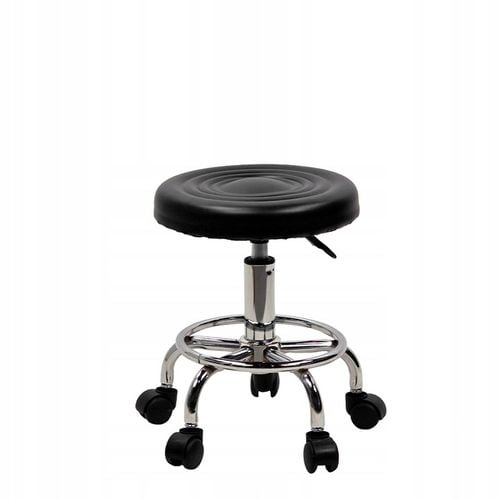 TABORET KRZESŁO STOŁEK Z KÓŁKAMI RONI CZARNY PODSTAWA CHROM SKÓRA PU na Arena.pl