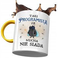 Kubek Żółty Dla Programisty Że Mucha Nie Siada Z Nadrukiem Ze Zdjęciem