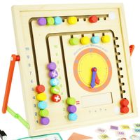 Dwustronna sensoryczna drewniana tablica edukacyjna z zegarem 4w1