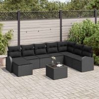 Zestaw Sof na Ogród z poduszką 9 pcs Czarny Polirattan