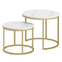 Stolik kawowy okrągły 2szt - marmur / nogi złote