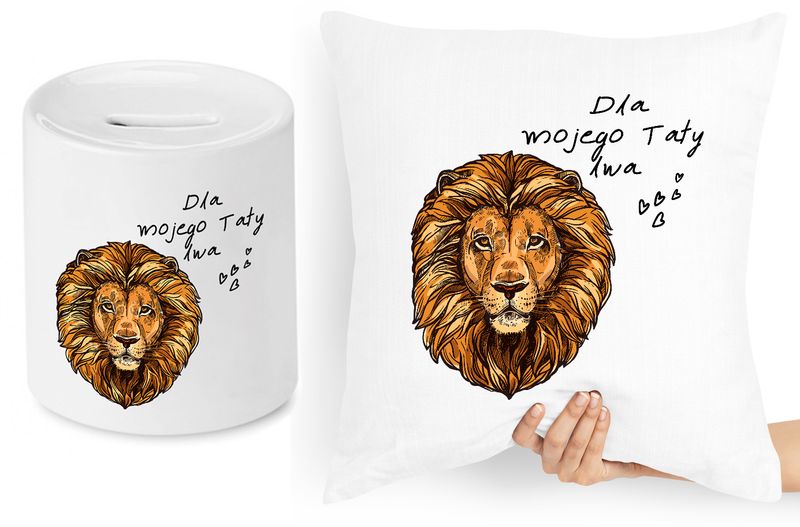 Dla Taty Zestaw Poduszka + Skarbonka Prezent Z Nadrukiem Ze Zdjęciem zdjęcie 1
