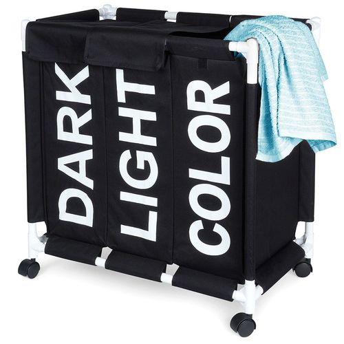 Kosz na Pranie Dzielony do Segregacji 3-komory Trzykomorowy Łazienkowy 137L na Arena.pl