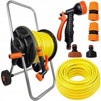 WĄŻ OGRODOWY 1/2 50M BĘBEN ZWIJACZ WÓZEK PISTOLET ZRASZACZ ZŁĄCZKA ZESTAW