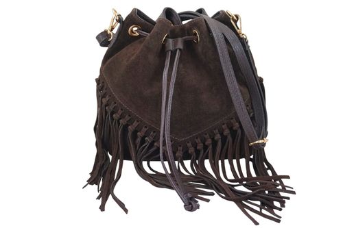 Torebka skórzana boho style - Brązowa ciemna na Arena.pl