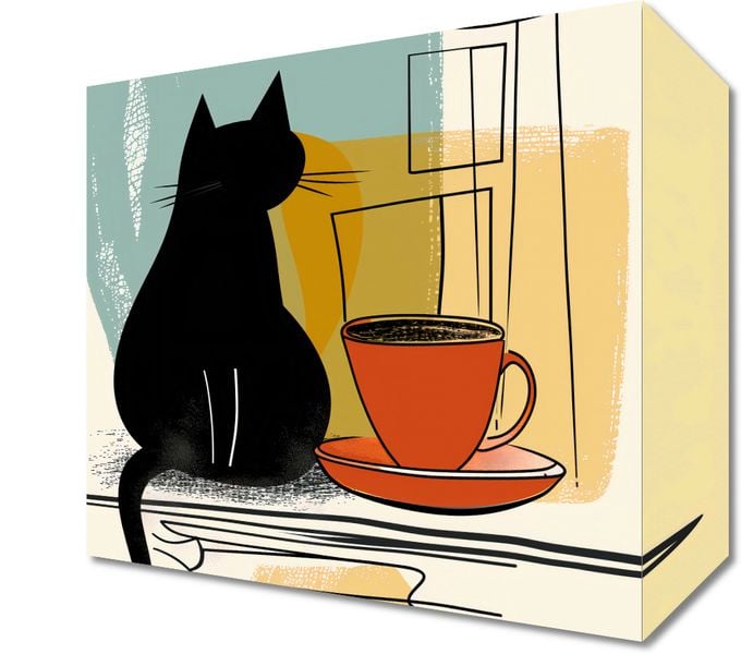 Obraz 20x20cm Kot i Kawa zdjęcie 1