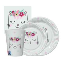 Zestaw komplet zastawy Kotek - kubeczki, talerzyki, serwetki