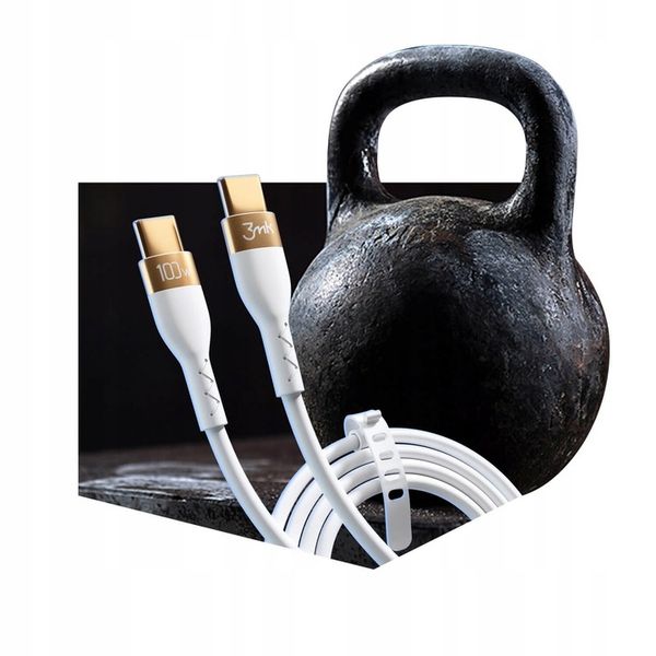 3MK HyperSilicone Cable USB-C/USB-C kabel 2m 100W Biały/White zdjęcie 15
