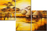 60 90CM OBRAZ 3 ELEM AFRYKAŃSKA WIOSKA ŚCIENNY DRUK PŁÓTNO