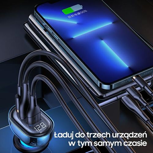 usams ład. sam. 2xusb+1xusb-c 125wfast charge transparent blue na Arena.pl