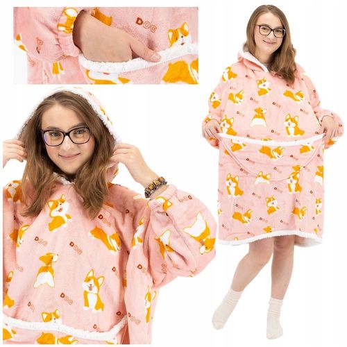 CIEPŁA BLUZA OVERSIZE 2W1 DŁUGA KOCOBLUZA KOCOSZLAFROK CIEPŁY KOC na Arena.pl