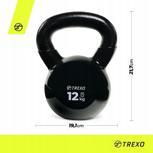 Kettlebell TREXO VKB12 12 kg Oznaczenie wagi Żeliwny Okrągły szeroki uchwyt na Arena.pl
