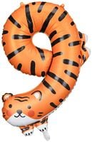 Balon foliowy Cyfra 9 - Tygrys, 64x87 cm, mix